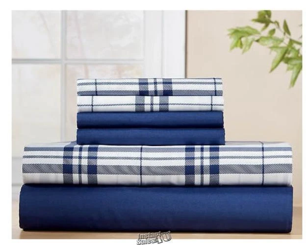 Plaid Microfiber 2-pk. Sheet Set Twin Navy  - Image 1 of 2