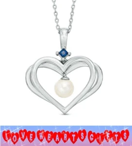 Freshwater Pearl and Sapphire Pendant in Sterling Silver - 19" - Picture 1 of 23