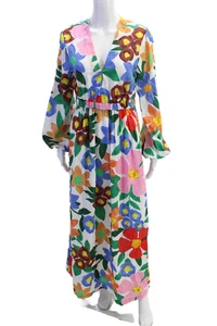 Maxi abito Mara Hoffman nuoto donna cotone floreale vita legato multicolore taglia L - Foto 1 di 4