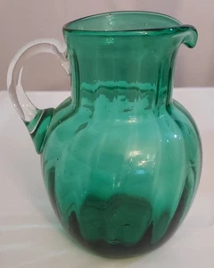 MCM Mid Century OPTISCHE MELONE Blenko Pilger AQUAMARIN mundgeblasen Kunst Glas KRUG - Bild 1 von 2