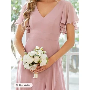 Neu mit Etikett Ever Pretty Kleid 8 elegant minimalistisch V-Ausschnitt Chiffon Brautjungfer rosa Maxi - Bild 1 von 12
