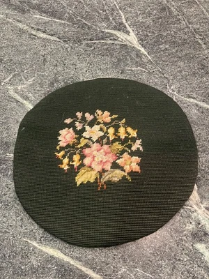 Vintage Completed Needlepoint Floral Pillow Chair Footstool Cover - Image 1 of 4