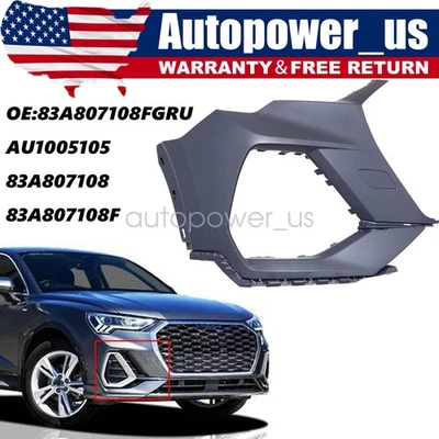 Front Bumper Face Bar End Extension Passenger Fit Audi Q3 2020-23 83A807108FGRU - Image 1 of 4