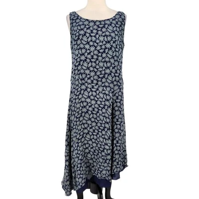 Robbie Bee Vintage 90s Silk Chiffon Midi Dress – Daisy Print Asymmetrical Hem - Image 1 of 4