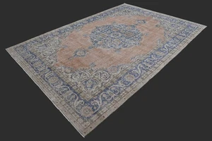 Vintage Turkish Oushak Rug, Peach 7x10 ft, Handmade Wool, Bohemian Anatolian - Picture 1 of 10