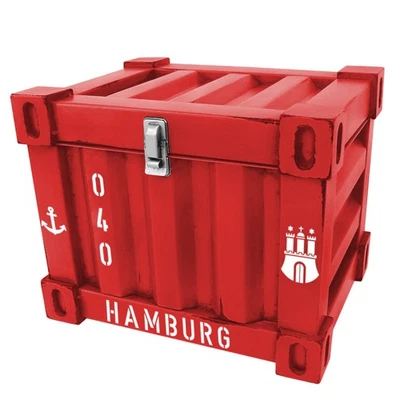 Truhe im Containerlook – Hamburg Design 26 * 20 * 20  cm   Metall Rot - Bild 1 von 3