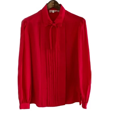 Blusa vintage rosa quente plissada frente balão manga removível buceta laço grande - Imagem 1 de 4