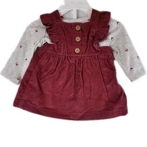 Carter's Neugeborenes Baby Mädchen 3-teiliges Outfit Cottagecore Herz Kleid Shirt Strumpfhose NEU - Bild 1 von 14
