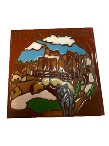 Vintage Earthtones Tile Art Ceramic Bryce Canyon trivet coaster 4x4 inches - Picture 1 of 2