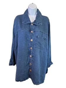 Soft Surroundings 3X Denim Button Front Shirt Tunic Oversized Casual Boho Chic - Picture 1 of 7