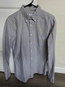 Uniqlo Mens Medium M Gray Slim-Fit OCBD Oxford Shirt Long Sleeve 100% Cotton - Picture 1 of 9