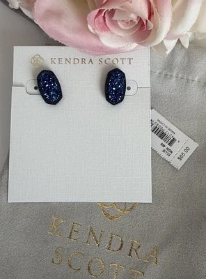 Kendra Scott Ellie Gunmetal with Blue Drusy Post Earrings NWT HTF - Image 1 of 4