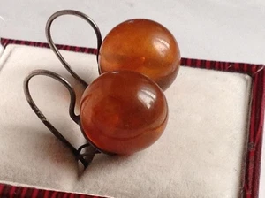 Par de pendientes vintage de plata esterlina 875 bolas ámbar joyería peso 3,3 - Imagen 1 de 7