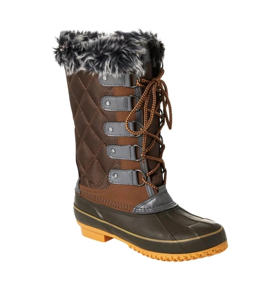 Bota de pato impermeable Sporto Deal para mujer talla 9 M ribete de piel de chocolate/oliva Foto 1 de 4