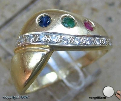 Ring mit Rubin Smaragd Saphir Brillant Safir Ringe in 14 585 er Gold 55 Fein! - Bild 1 von 4