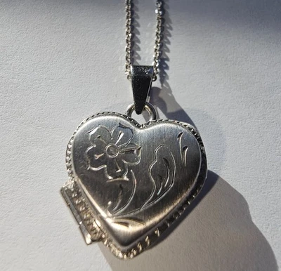 Medallón Fotográfico Italia Oro Blanco 14k Flor Grabada Cadena 18" 4g Foto 1 de 4