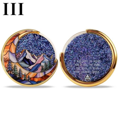 3 Year Alcoholics Anonymous Gold Glitter Plated AA Medallion Coin Sobriety Chips - Image 1 of 4