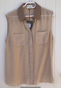 Witchery Silk Leather collar sleeveless tan top size 10 RRP $129.95 - Picture 1 of 8
