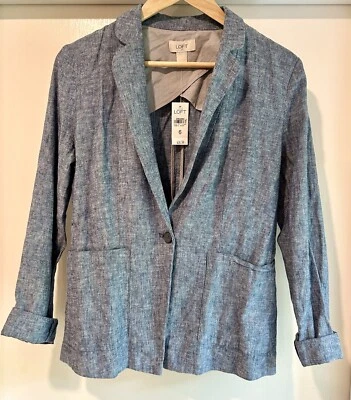 Conjunto de falda blazer de lino para mujer Ann Taylor Loft talla 6 azul mediano nueva oficina Foto 1 de 4