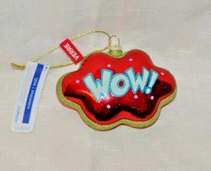 Red & Gold Blown Glass text speech cloud bubble WOW Christmas Ornament New! - Picture 1 of 3
