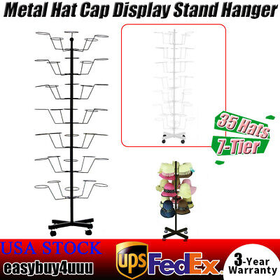 Rotating Hanger Rack 7 Tier Metal Hat Cap Display Floor Stand+4 Wheel Retail New • 74$