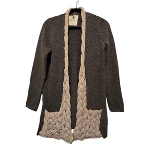 Anthropolgie Sparrow Knit Cardigan MED Sweater Lambswool Braided Detail Gray  - Picture 1 of 13