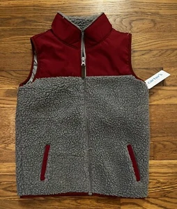 NEW! Carter’s Kids Size 8 Maroon Gray Sherpa Full Zip Fleece Puffer Vest - Picture 1 of 4
