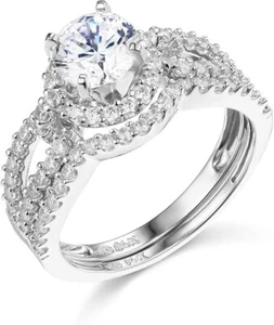 3.25 Ct Round 14K White Gold Halo Split Shank Engagement Wedding Ring - Picture 1 of 3