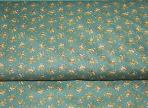 100 % Cotton fabric ~ Dark teal with olive green,tan,crm,burg,flowers,lvs.v~ BTY - Picture 1 of 2