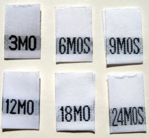 3mo -12mo Mixed INFANT WHITE WOVEN SIZE TAG LABEL - 120 PIECES - Picture 1 of 1
