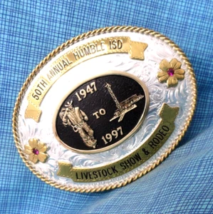 Humble TX ISD Livestock Show & Rodeo Belt Buckle 50th Annual FFA Vtg ADM .GMP022 - Picture 1 of 12