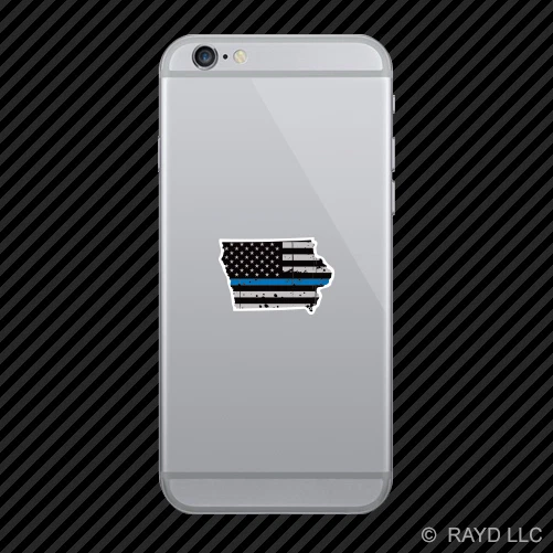 Adhesivo para teléfono celular con bandera tenue en forma de estado de Iowa línea azul delgada envejecida Foto 1 de 1