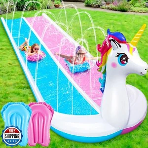 Foilswirl 20ft 3D Unicorn Slip Water Slide Double Lane Lawn Water Slides 3 Si - Picture 1 of 5