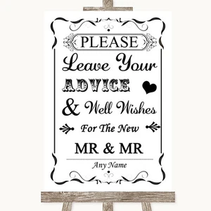 Black & White Guestbook Advice & Wishes Gay Personalised Wedding Sign - Picture 1 of 8