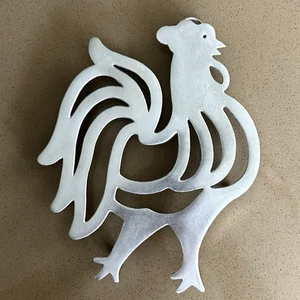 Vintage Chrome Rooster Trivet Kitchen Wall Decor French Country Cottagecore 9x7" - Picture 1 of 6