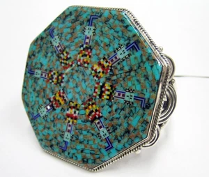 Yei Micro Inlay Cuff Bracelet Navajo Zuni Native American Jewelry USA JP - Picture 1 of 5