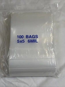 5" x 5" 6-Mil Reclosable Plastic Bags – Extra-Thick, Zip-Lock Storage. 100 Each - Picture 1 of 2