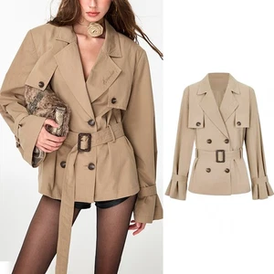 Gabardina de alta gama Old Money silueta delgada, doble botonadura mediana y larga - Imagen 1 de 14