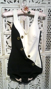 Vintage 1950s SEARS SEA STARS Black & White 1 Piece Swimsuit Bathing Suit - Picture 1 of 6