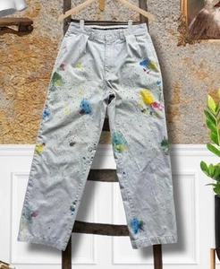 POLO VINTAGE RALPH LAUREN 32X29 ARTISTA VERNICE SPLATTER DISTRESS BEIGE PANTALONI CHINO - Foto 1 di 23