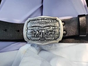 Vintage Limited Edition Two Horse Brand Buckle Black Echtleder Gürtel Gr. 40  - Bild 1 von 7