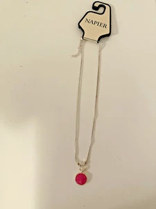 Napier Beautiful Pink & Silver Tone Pendant Necklace New with tag Costume 16-19" - Picture 1 of 7