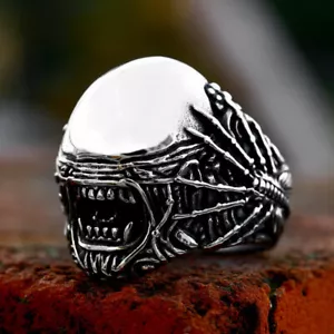 Anillo Gótico Cabeza Grande Alien Calavera Acero Inoxidable Hombres Niño Calavera Motociclista Punk Anillo - Imagen 1 de 2
