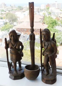 VINTAGE 1950s Hand-Carved Native American Tribal Wooden Statues - Picture 1 of 8