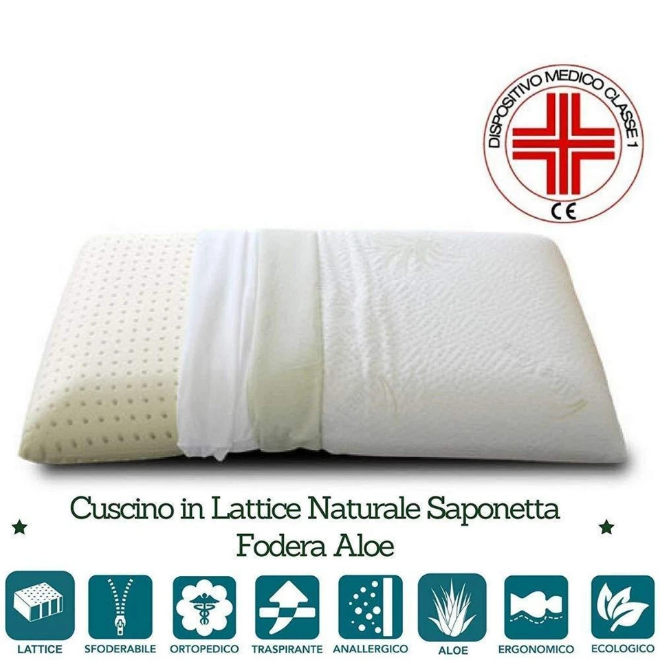 EVERGREENWEB Cuscino in Lattice Naturale Cervicale Fodera Aloe Vera Dispositivo Medico