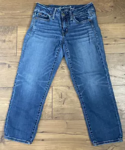 American Eagle AE Damen Stretch blau Jeans Boy Fit Größe 0 Schnurrhaare Medium Wash - Bild 1 von 10