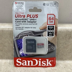 SanDisk Ultra Plus MicroSDXC UHS-l Card With Adapter 64GB FACTORY SEALED - Picture 1 of 5