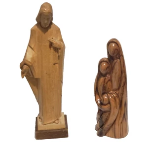 Olive wood sculpture of the holly family carved Bethlehem& Wood Statue of Jesus  - Picture 1 of 12