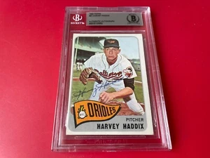Tarjeta Topps 1965 firmada automática Beckett BAS de los Harvey Haddix Orioles - Imagen 1 de 2
