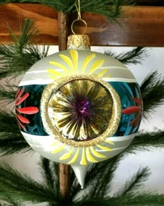 VINTAGE-NEU Art-Pol großer rosa/blauer Doppelreflektor geblasenes Glasornament Polen - Bild 1 von 7